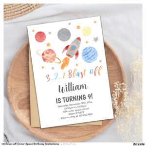 123 blast off Outer Space Birthday Invitations
