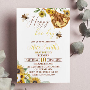 1st Bee Day Birthday Invitation Bumble Bee