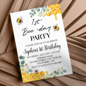 1st Bee Day Birthday Invitation Bumble Bee