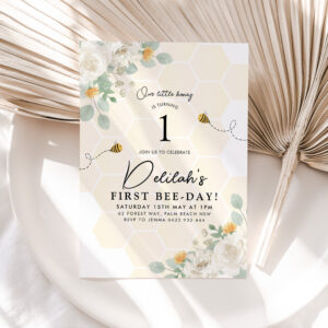 1st_bee_day_bumble_bee_girls_birthday_honey_floral_invitation-r_drlm3_2154 1st Bee Day Bumble Bee Girls Birthday Honey Floral Invitation
