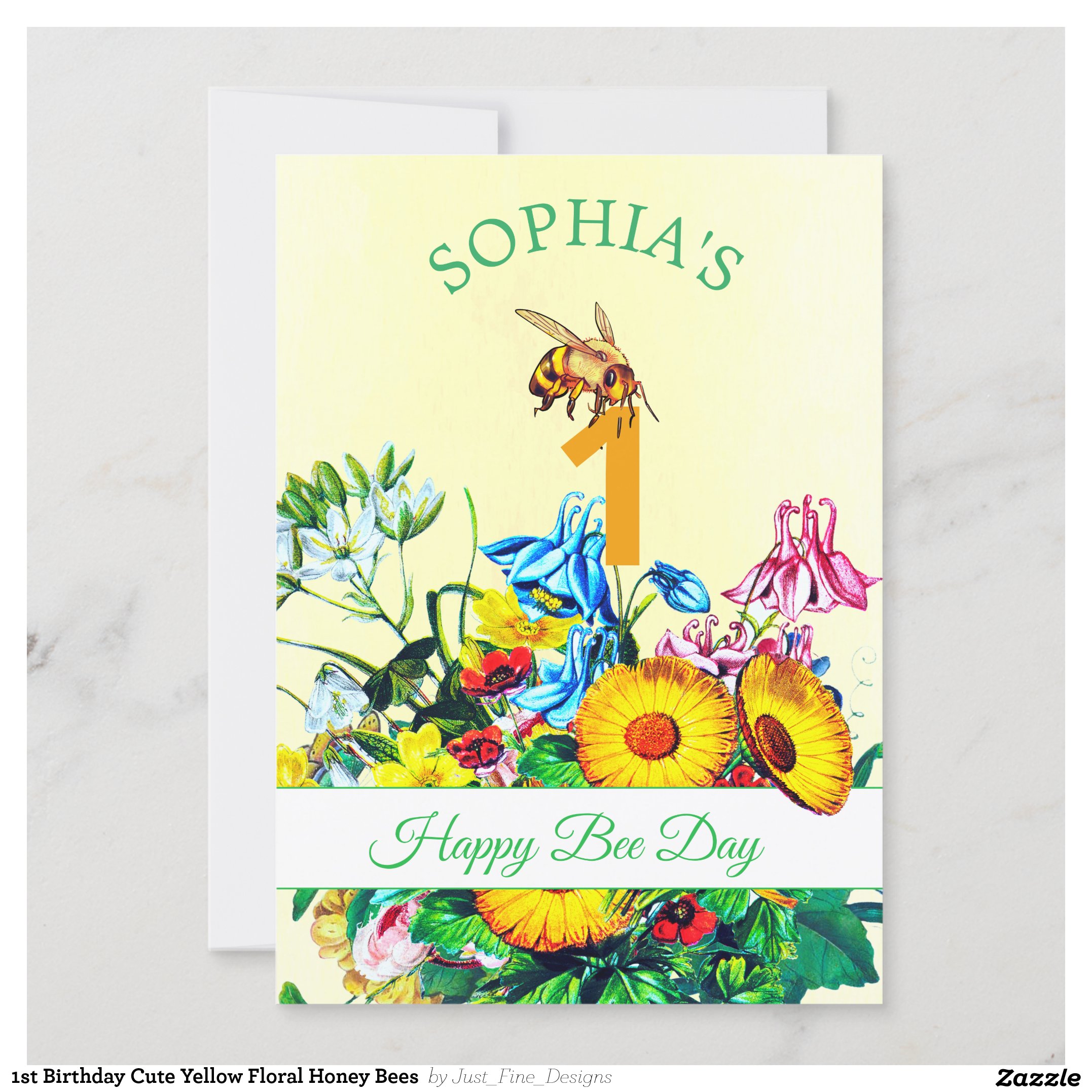 1st Birthday Cute Yellow Floral Honey Bees Invitation