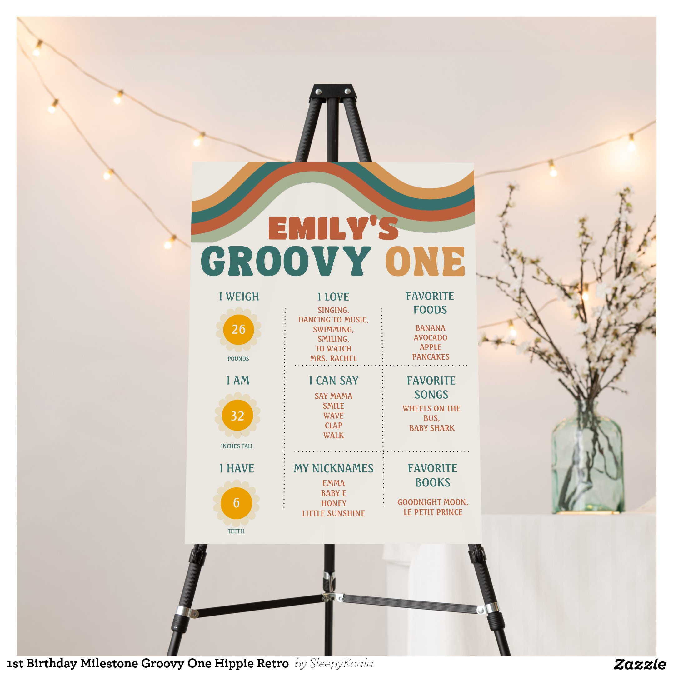 1st Birthday Milestone Groovy One Hippie Retro Foam Board