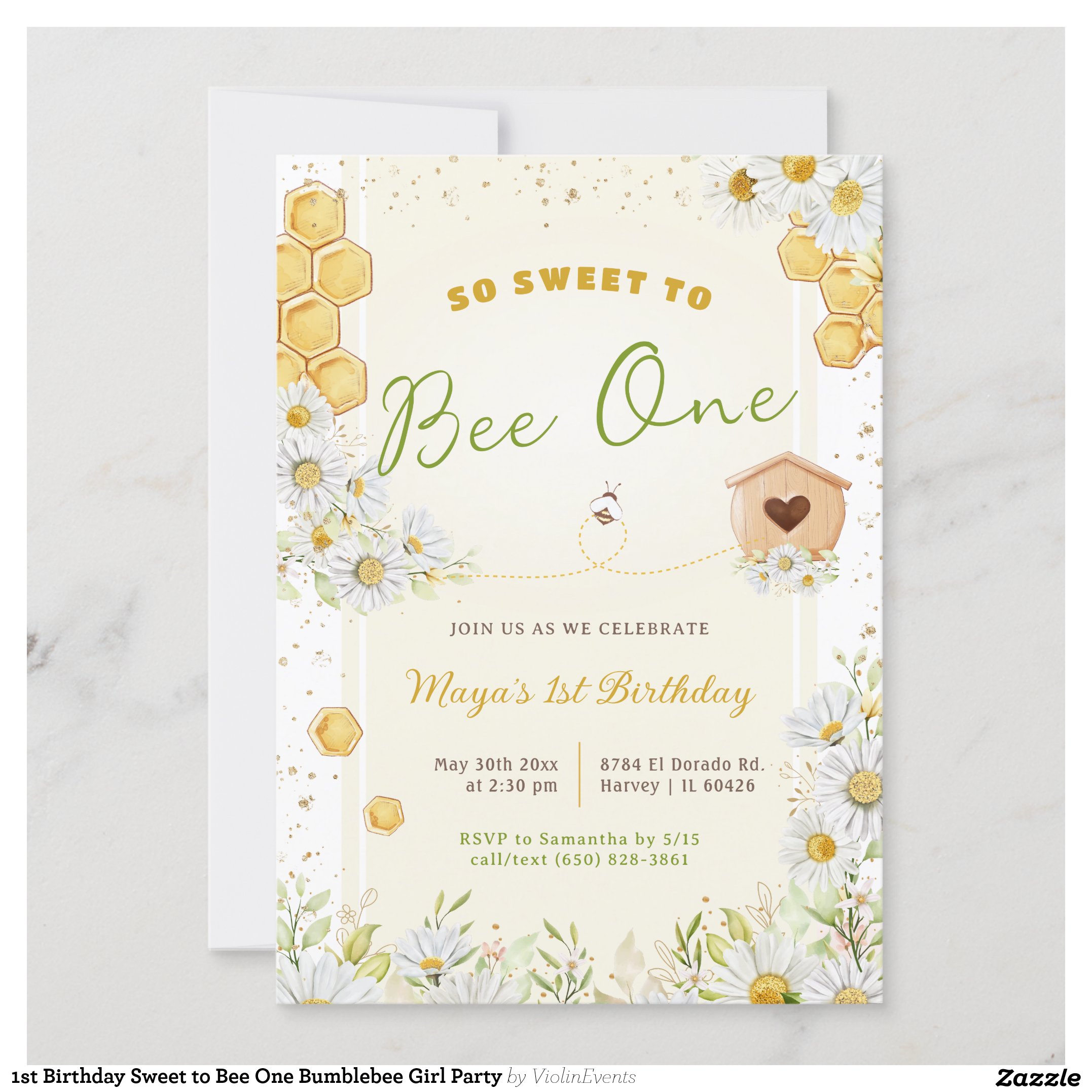 1st Birthday Sweet to Bee One Bumblebee Girl Party Invitation