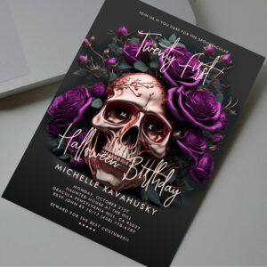 21st_halloween_birthday_skull_purple_roses_invitation-r_8f90fx_2154 21st Halloween Birthday Skull Purple Roses Invitation