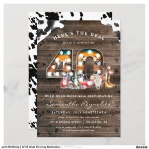 40th_birthday_wild_west_cowboy_invitation-r4313fc8b944147eaa73d824f002aa0a2_tcv4s_2154 40th Birthday Wild West Cowboy Invitation