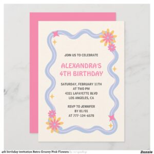 4th_birthday_invitation_retro_groovy_pink_flowers-r70828e93c5004d778e6d7ff83e24a786_tcv4j_2154 4th birthday invitation Retro Groovy Pink Flowers