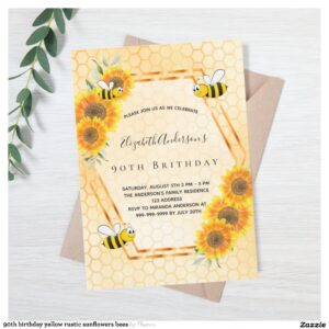 90th_birthday_yellow_rustic_sunflowers_bees_invitation-r_x57nmv_2154 90th birthday yellow rustic sunflowers bees invitation