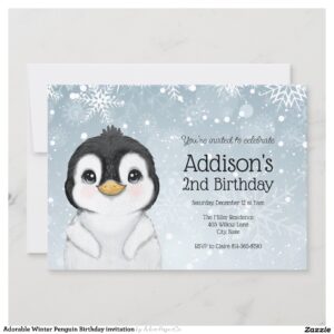 Adorable Winter Penguin Birthday invitation