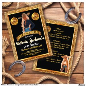 African American Cowgirl Gold Glitter Last Rodeo Invitation