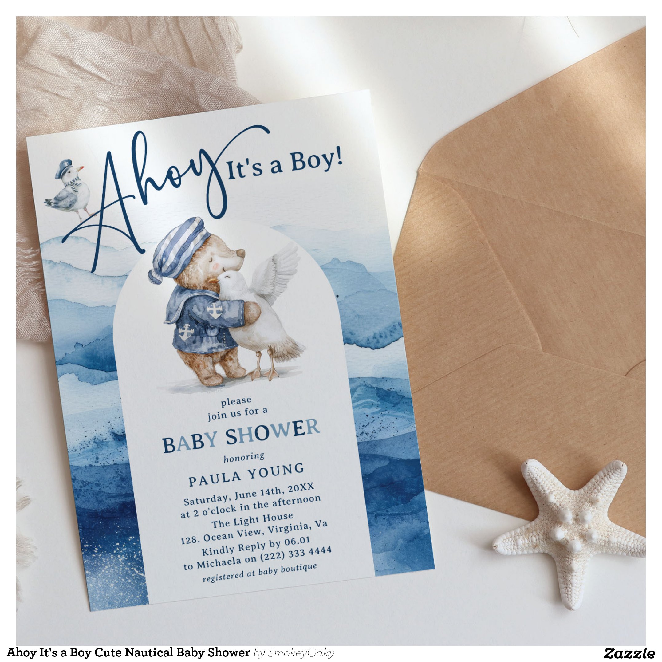 Ahoy It's a Boy Cute Nautical Baby Shower Invitation