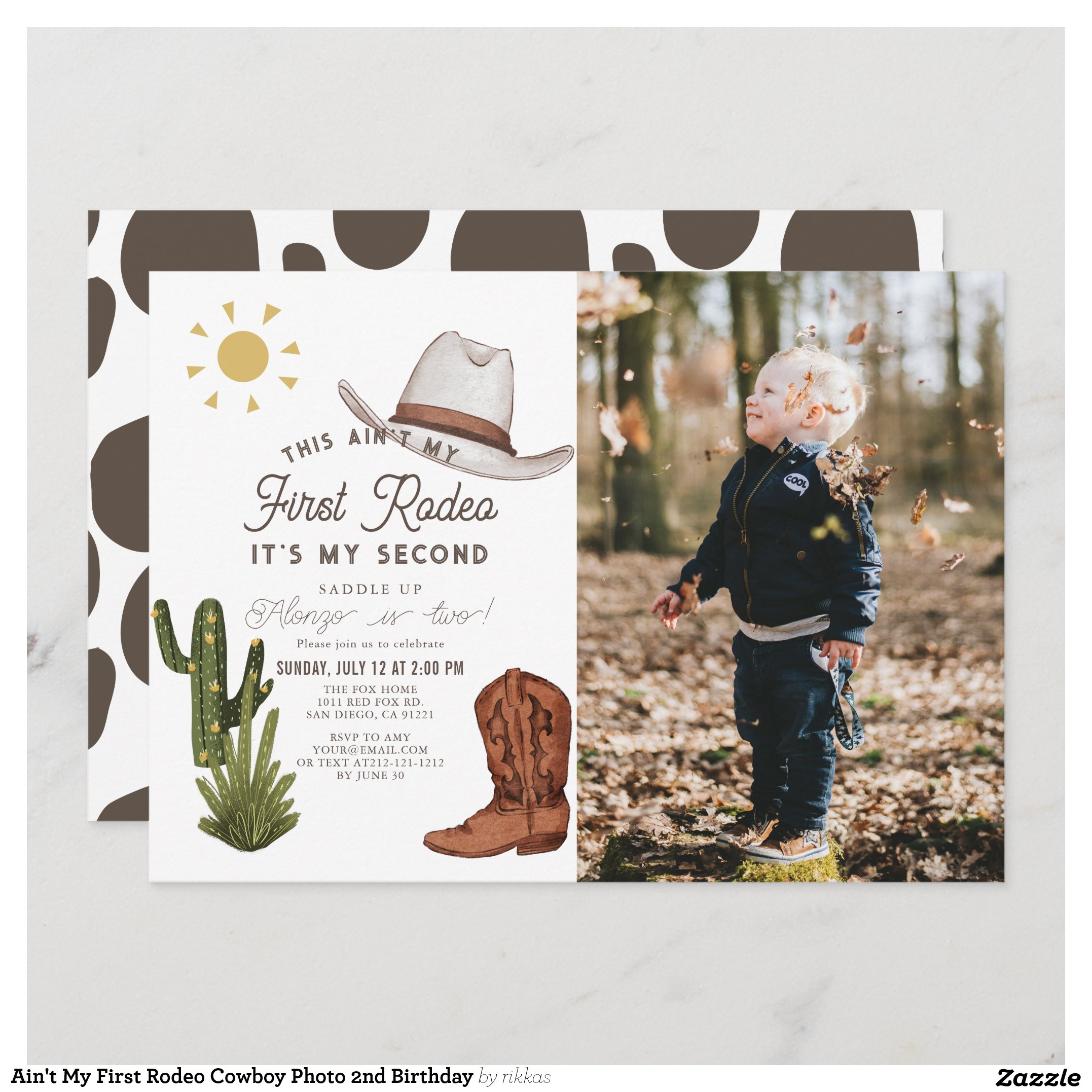 Ain't My First Rodeo Cowboy Photo 2nd Birthday Invitation