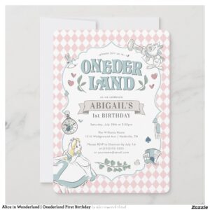 Alice in Wonderland Onederland First Birthday Invitation