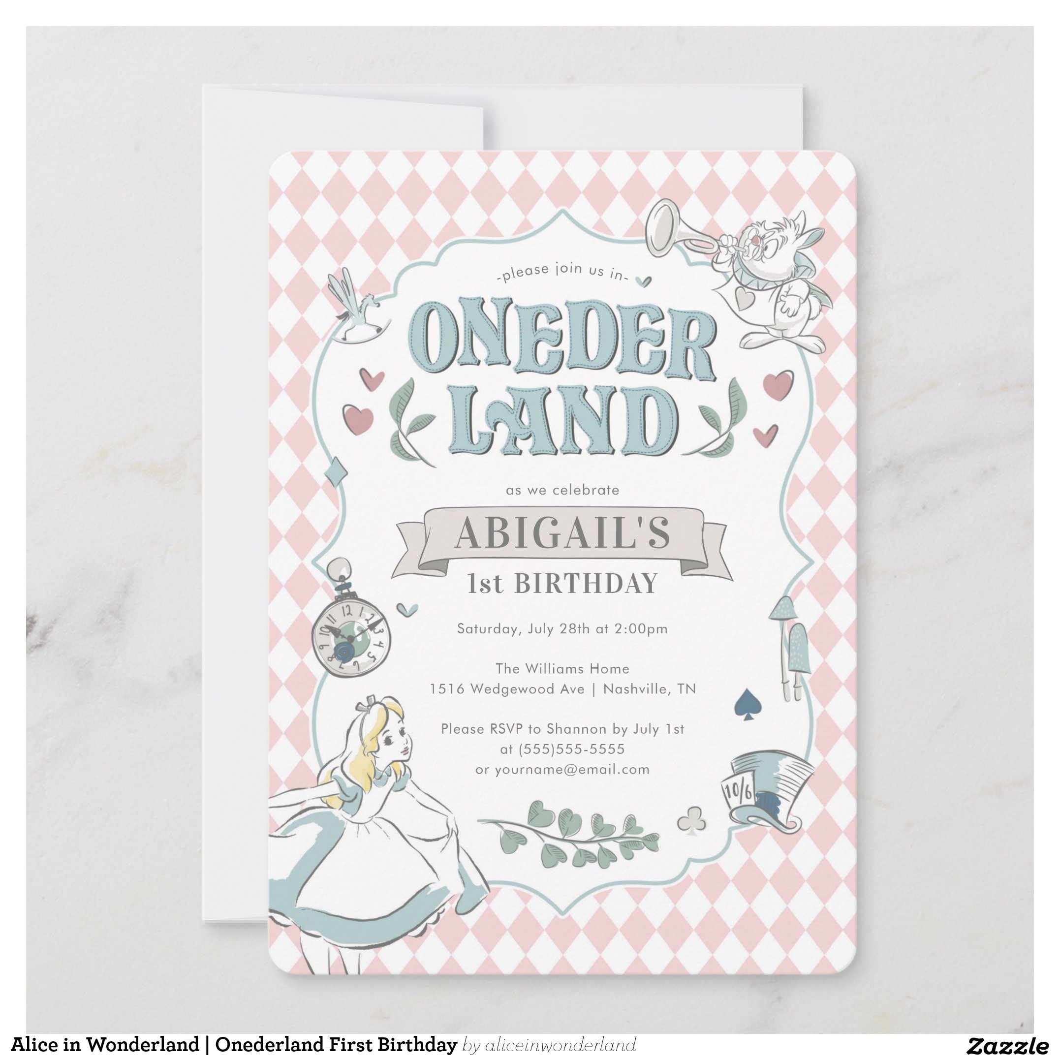 Alice in Wonderland Onederland First Birthday Invitation