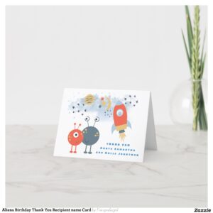 Aliens Birthday Thank You Recipient name Card