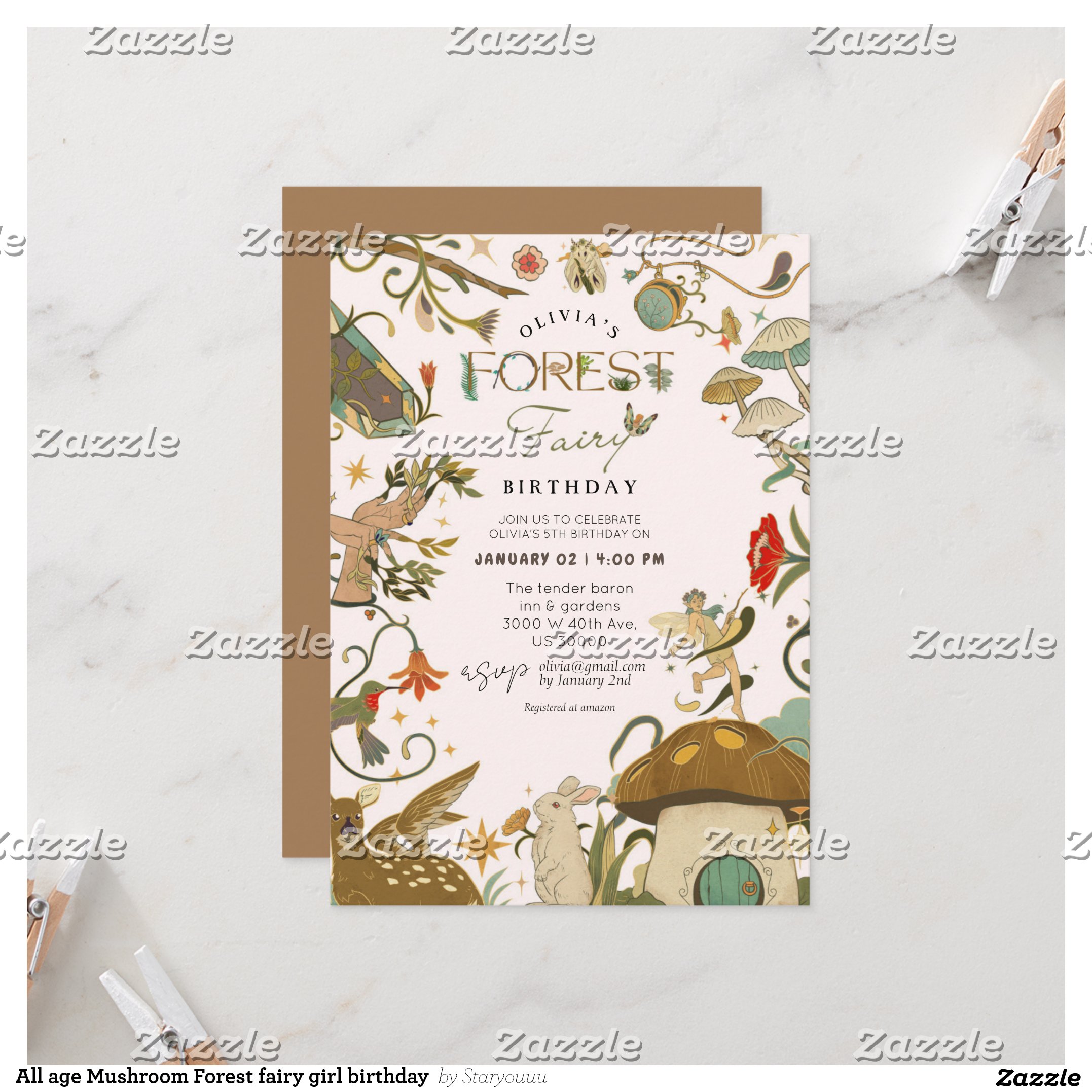 All age Mushroom Forest fairy girl birthday Invitation