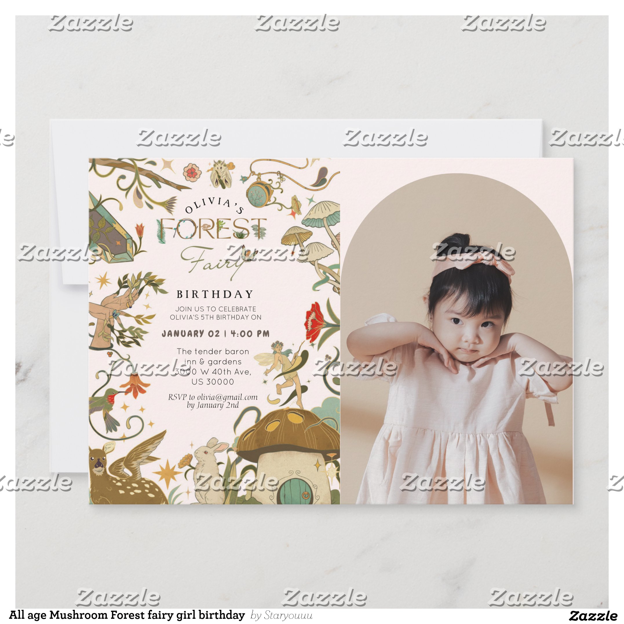 All age Mushroom Forest fairy girl birthday Invitation