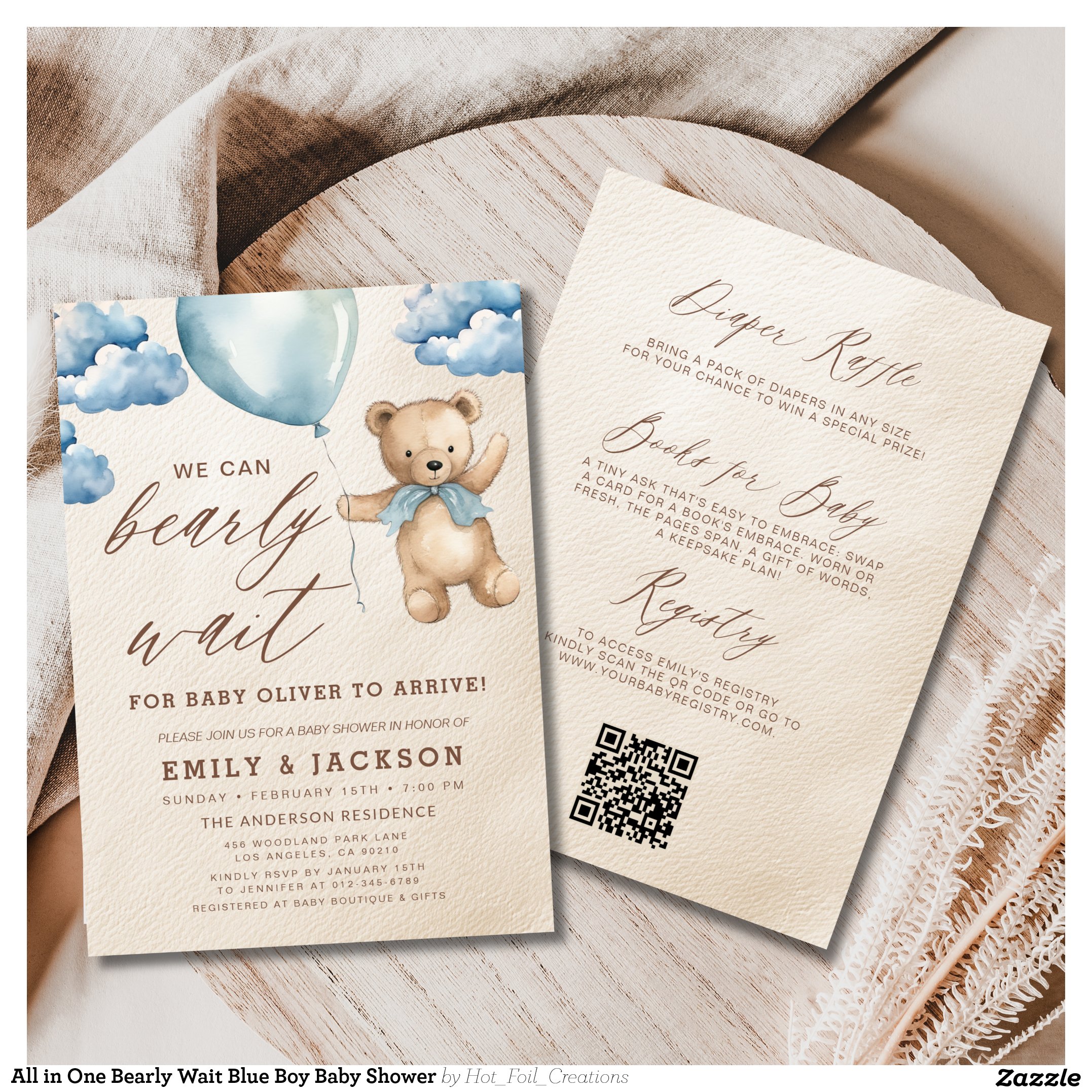 All in One Bearly Wait Blue Boy Baby Shower Invitation