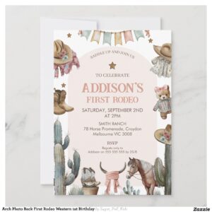 Arch Photo Back First Rodeo Western 1st Birthday Invitation