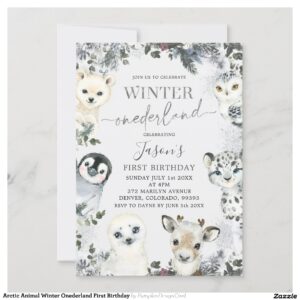 Arctic Animal Winter Onederland First Birthday Invitation