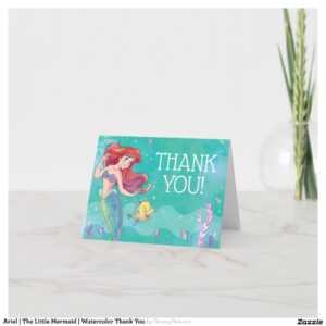 Ariel The Little Mermaid Watercolor Thank You Card