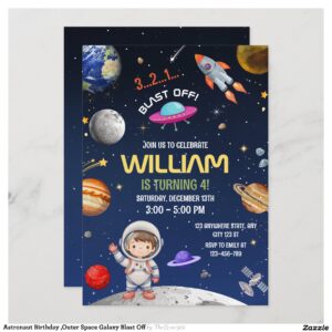 Astronaut Birthday ,Outer Space Galaxy Blast Off Invitation