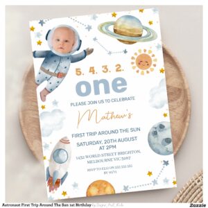 Astronaut First Trip Around The Sun 1st Birthday Invitation