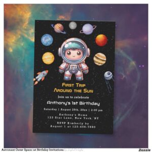 Astronaut Outer Space 1st Birthday Invitations