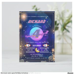 Astronaut outer space birthday invitations