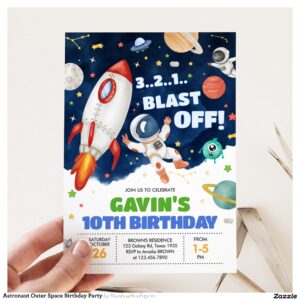 Astronaut Outer Space Birthday Party Invitation