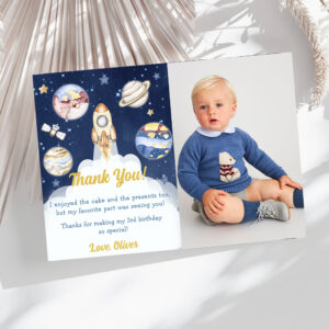 Astronaut Outer Space Birthday Thank You Card