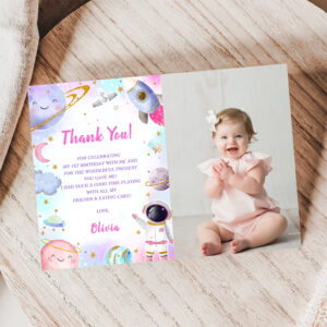 Astronaut Outer Space Birthday Thank You Card