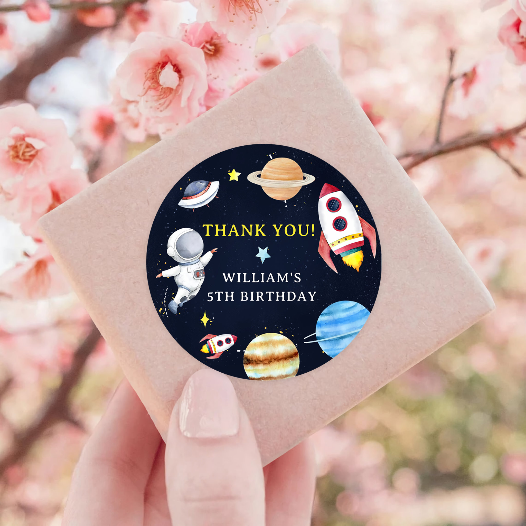 Astronaut Outer Space Birthday Thank You Classic Round Sticker