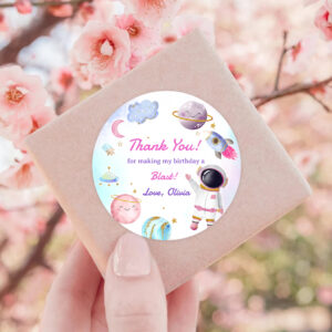 Astronaut Outer Space Birthday Thank You Classic Round Sticker