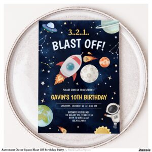 Astronaut Outer Space Blast Off Birthday Party Invitation