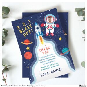 Astronaut Outer Space Boy Photo Birthday Thank You Card