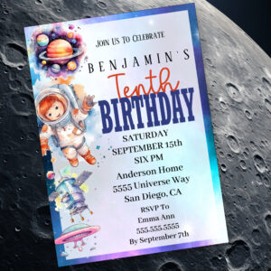Astronaut Outer Space Boy's 10th Birthday Invitation