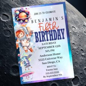 Astronaut Outer Space Boy's 5th Birthday Invitation