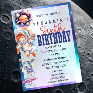 Astronaut Outer Space Boy's 6th Birthday Invitation
