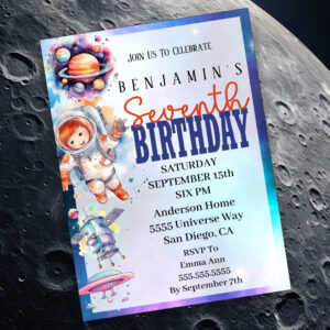 Astronaut Outer Space Boy's 7th Birthday Invitation
