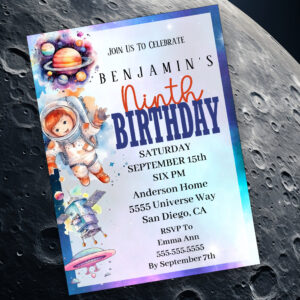 Astronaut Outer Space Boy's 9th Birthday Invitation