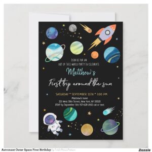 Astronaut Outer Space First Birthday Invitation