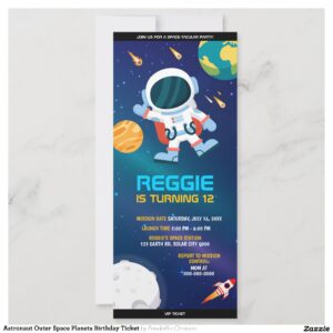 Astronaut Outer Space Planets Birthday Ticket Invitation