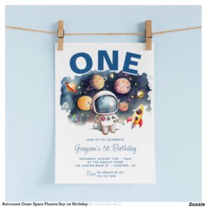 Astronaut Outer Space Planets Boy 1st Birthday Invitation