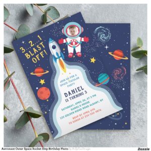 Astronaut Outer Space Rocket Ship Birthday Photo Invitation