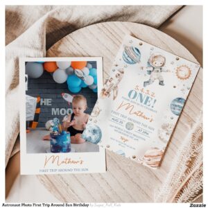 Astronaut Photo First Trip Around Sun Birthday Invitation