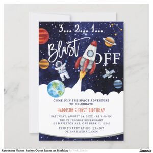 Astronaut Planet Rocket Outer Space 1st Birthday Invitation