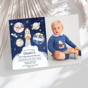 Astronaut Planet Rocket Outer Space 1st Birthday Invitation