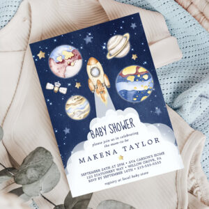 Astronaut Planet Rocket Outer Space Baby Shower Invitation