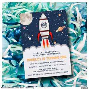 Astronaut Rocket Outer Space 1st Birthday Invitation