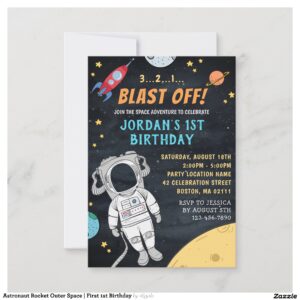 Astronaut Rocket Outer Space First 1st Birthday Invitation